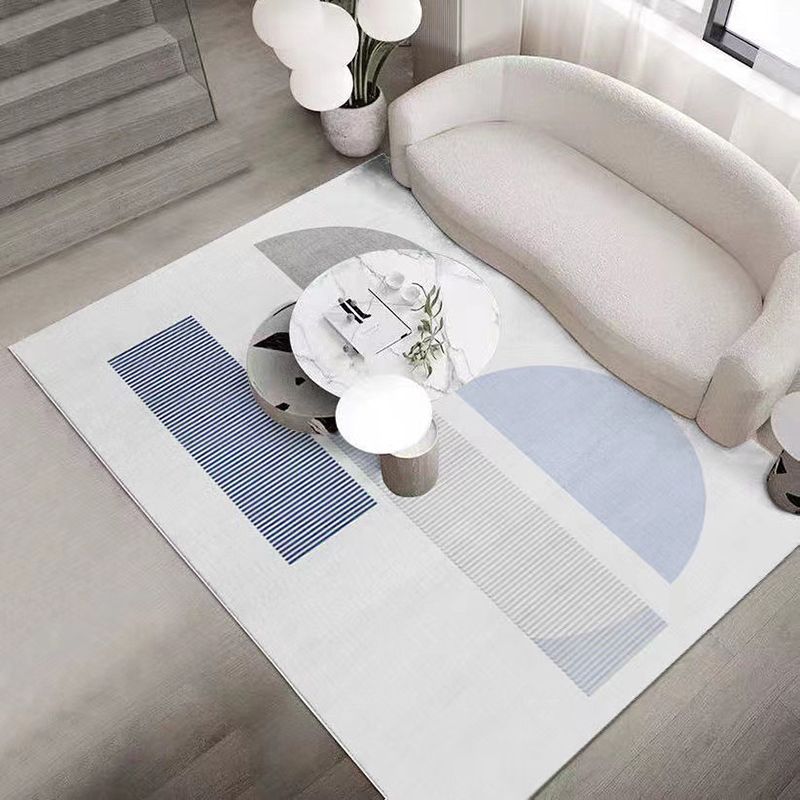 Tapis intérieur en polyester bleu et blanc tapis lavable pour le salon