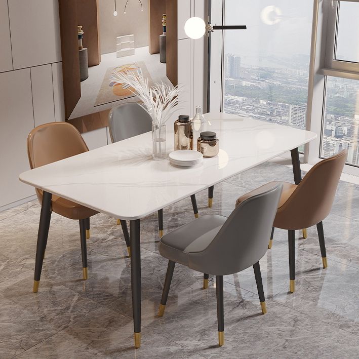 Modern 4 Legs Dining Table Stone and Steel Rectangle Counter Dining Table
