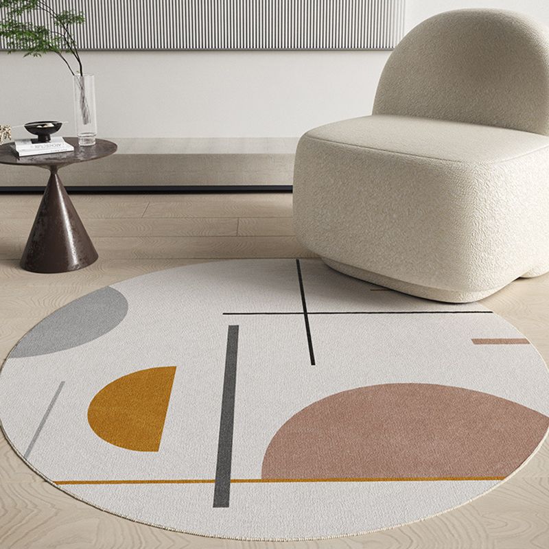 Beige Circle Carpet Polyester Simple Carpet Stain Resistant Carpet for Living Room
