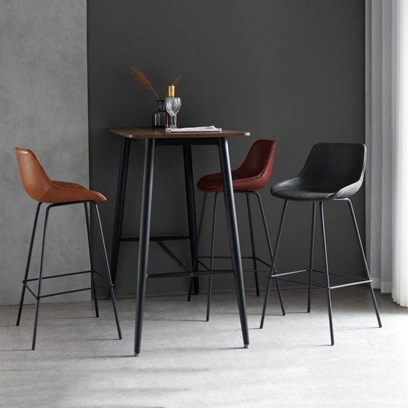 Industrial Bucket Leather Counter Bar Stool Footrest Counter Chair with Black Base