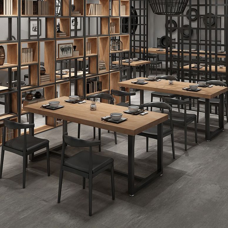 Industrial Dining Table Pine Solid Wood Table with Trestle Base for Dining Room