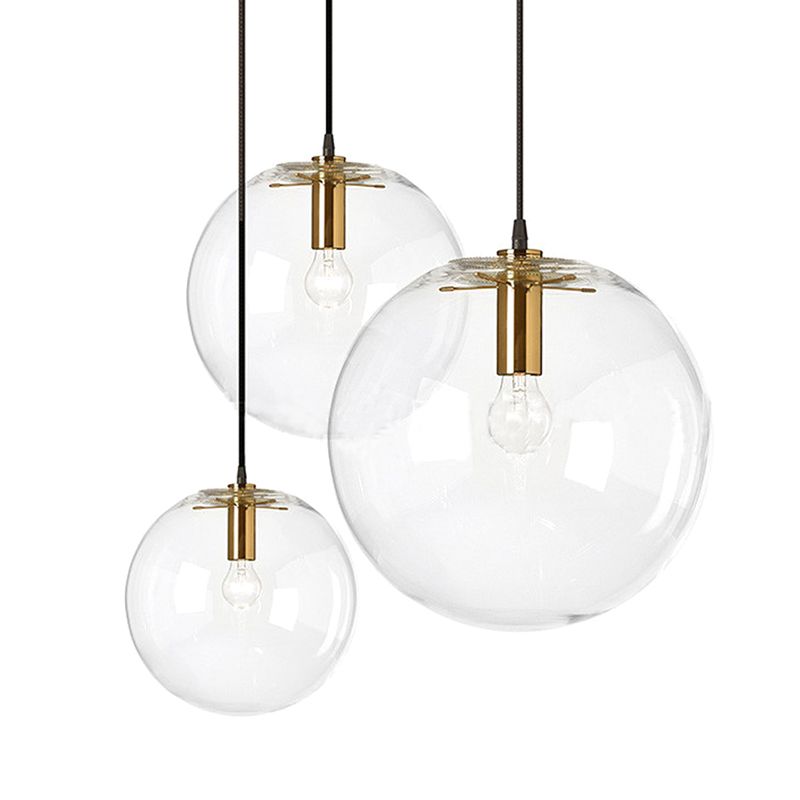Café Bola Luz colgante de una luz Moderna de vidrio transparente Costilla de vidrio