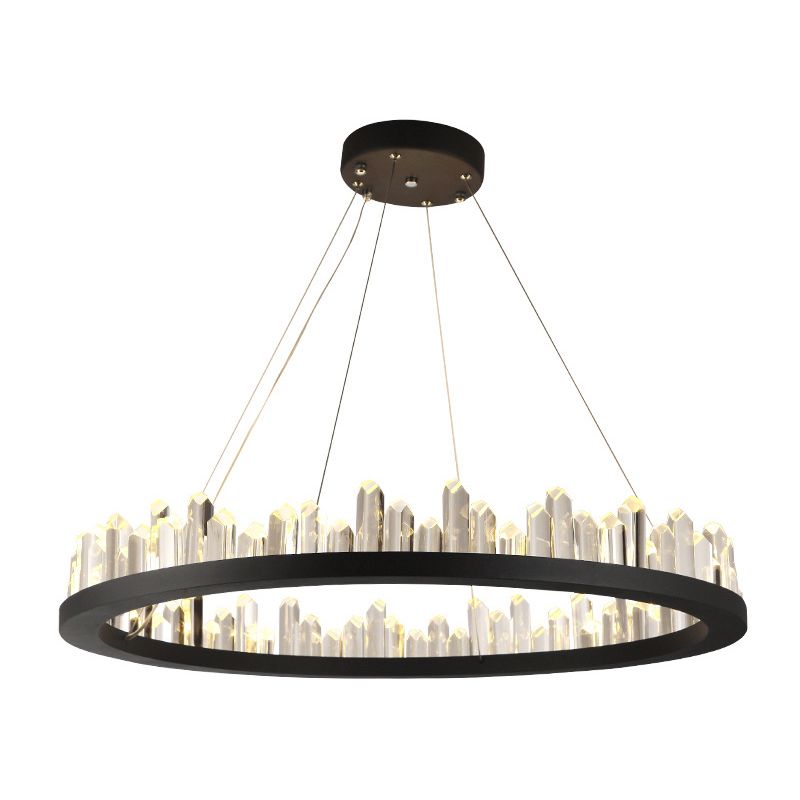 23.5"/31.5"/39.5" W Black LED Suspension Lighting Simplicity Crystal Round/Rectangle Chandelier Pendant Light