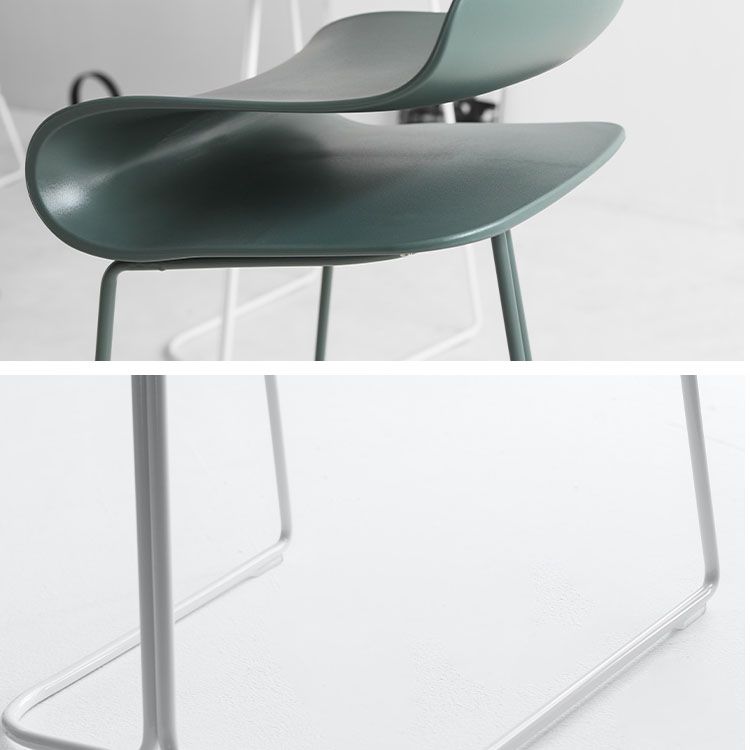 Contemporary Plastic Bar Stool Low Back Stool with Metal Base for Living Room