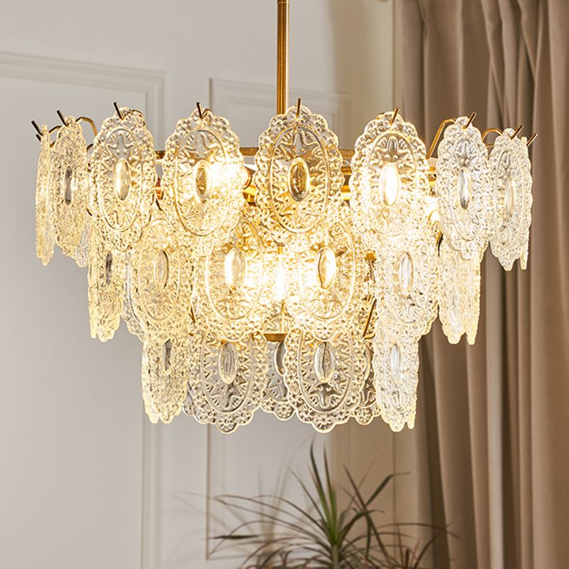 American Style Chandelier Light Fixture Metal Glass Chandelier in Gold