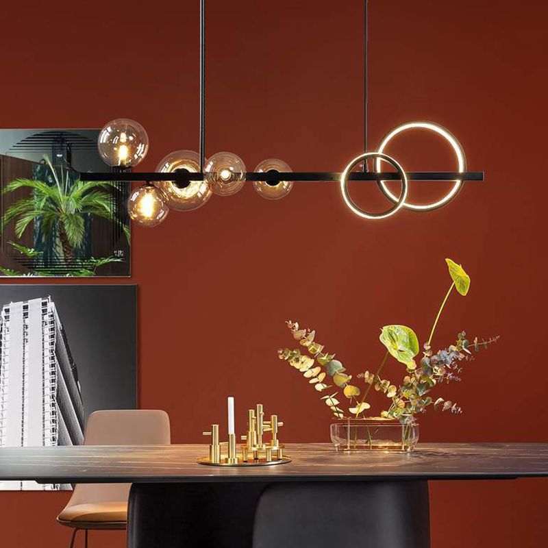 Clear Glass Shade Pendant Ceiling Fixture 5 - Head Modern Linear Kitchen Island Lighting