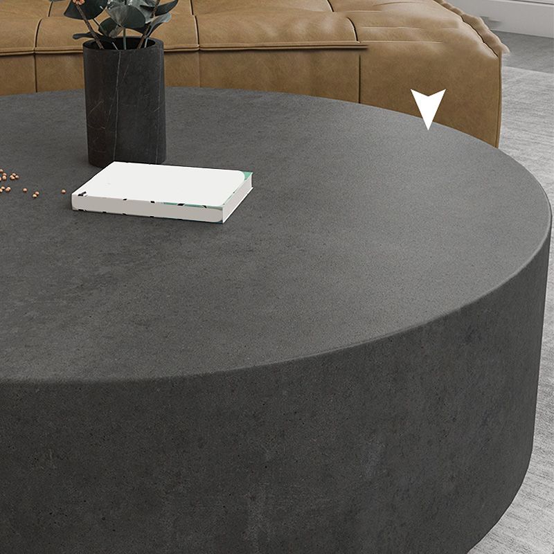 Drum Base Design Black/grey Faux Concrete Top Metal Base Round Coffee Table