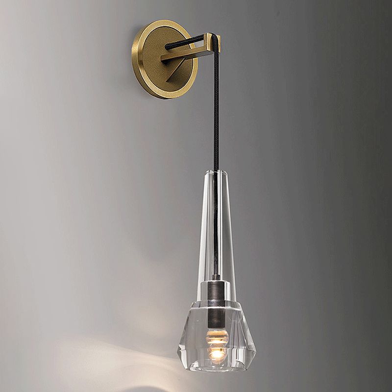 Unique Shade Crystal Wall Sconce Modern Style Single Light Wall Mounted Light in Brass