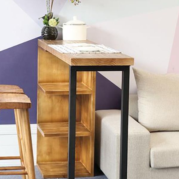 Solid Wood Cocktail Bar Table Industrial Bistro Bar Table with Storage