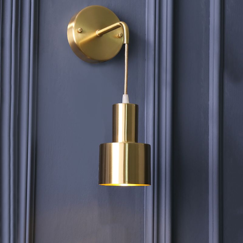 Modern Luxury Single Wall Lamp Copper Cylindroid Hanging Wall Light for Interior Spaces