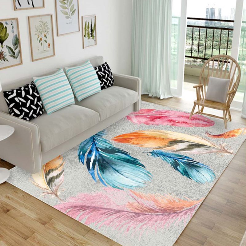 Chic Multicolor Modern Rug Synthetics Feather Patterned Rug Non-Slip Washable Stain Resistant Rug for Lounge
