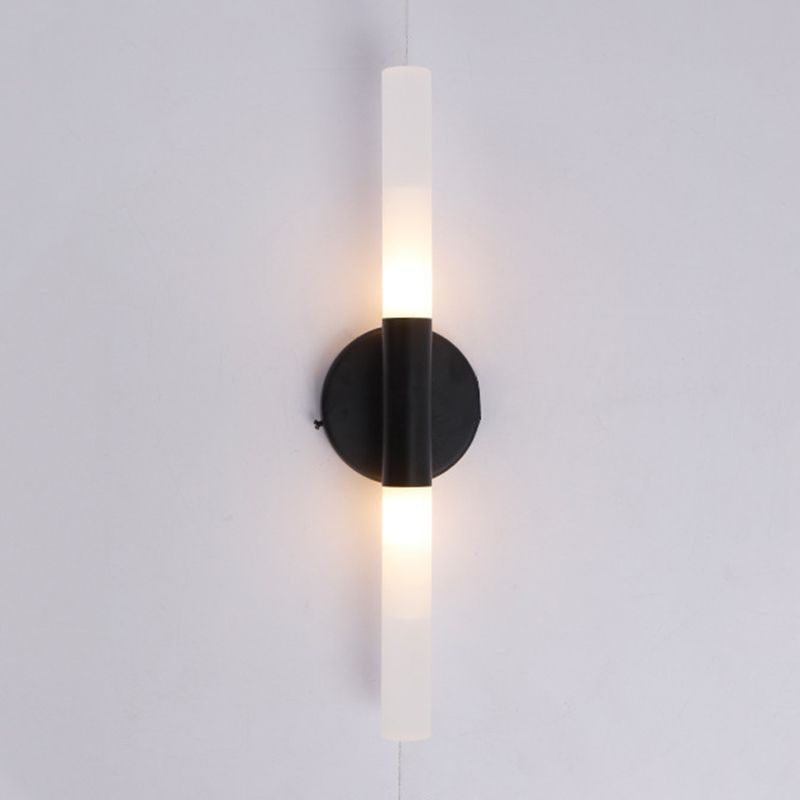 Cylinder Shape Vanity Lamp Modern Style Glass 2 Lights Bath Light in Black/Gold