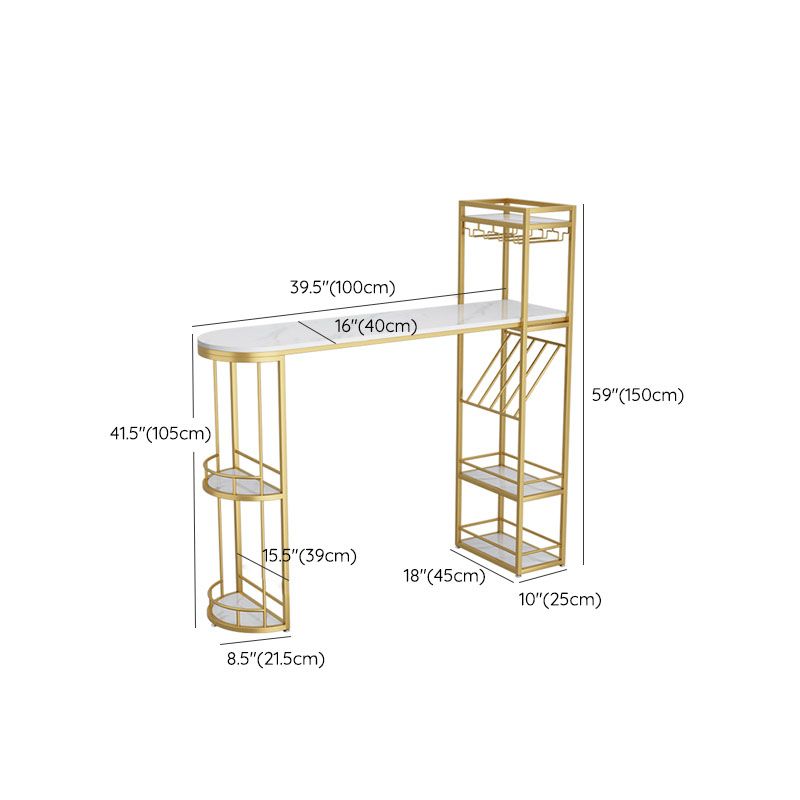 White Stone Bar Table with Storage Modern Specialty Pub Table for Dining Room