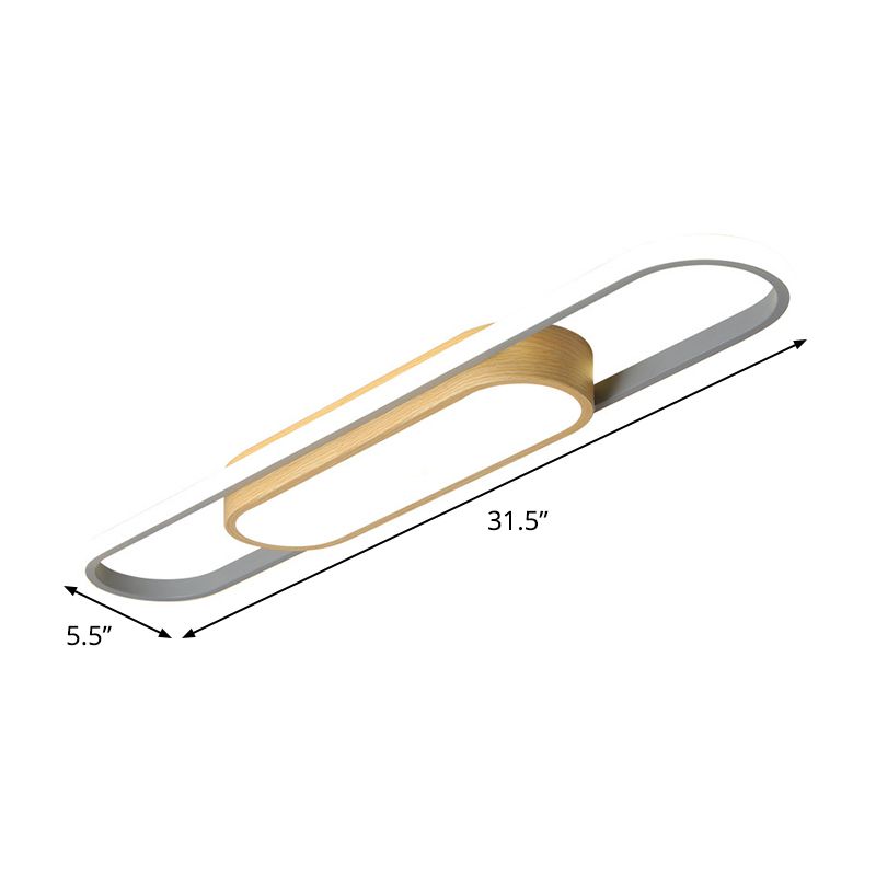 16"/23.5"/31.5" L LED Doorway Flush Mount Modern White Flushmount Ceiling Lamp with Dual Ellipse Wood Frame, Warm/White Light