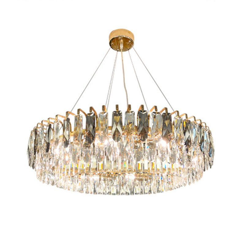 Multi Lights Round Chandelier Lighting Fixtures Contemporary Crystal Island Lighting Glass