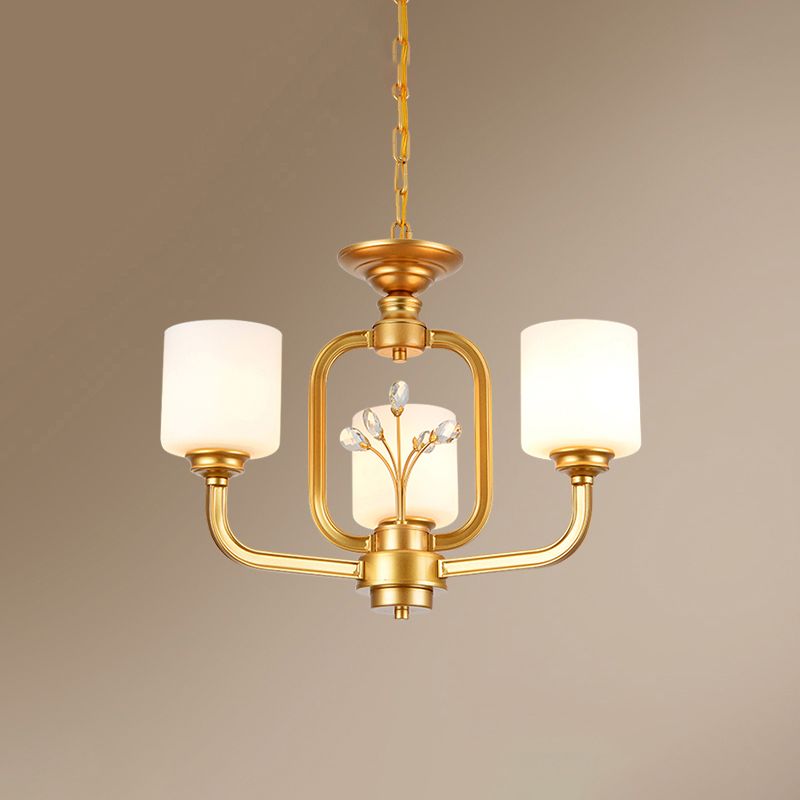 Cylinder Living Room Hanging Pendant Light Vintage Style Milky Glass Chandelier Lamp