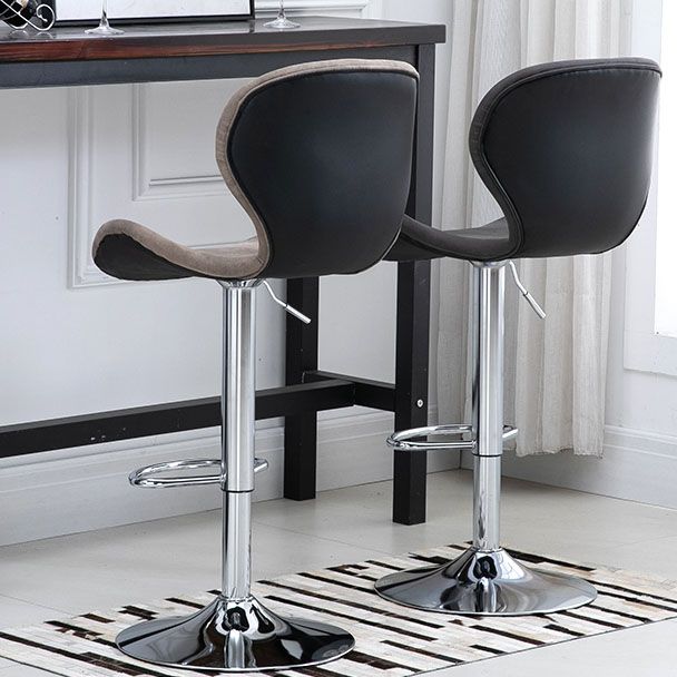 Scandinavian Metal Barstool Faux Leather Low Back Footrest Furniture