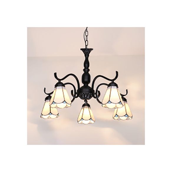 Lampadario rustico a capesante colorato in vetro a 5 luci a soffitto con catena per soggiorno