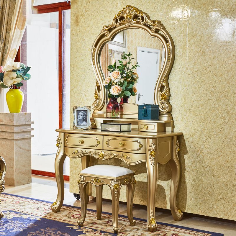 Victorian Wooden Vanity Dressing Table Gold 2-Drawer Make-up Vanity