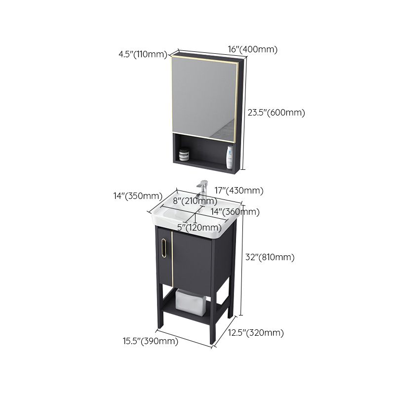 Single Sink Vanity Shelving Included Metal Frame 2 Doors Freestanding Modern Vanity