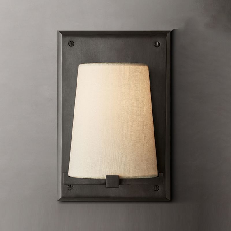 Modern Metal Wall Sconce Cone Shape Wall Light with Fabric Shade for Bedroom