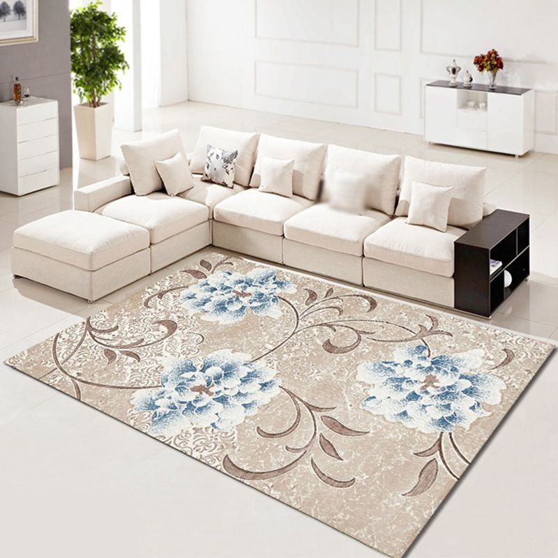Leisure Area Carpet Modern Plant Pattern Rug Polyester Washable Carpet with Non-Slip Backing