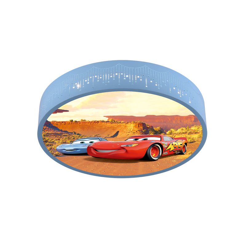 Plafonnier rond à motifs de voiture de dessin animé, éclairage encastré LED en fer pour chambre de garçon en bleu