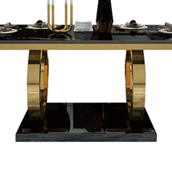 Rechteck traditioneller Luxus Esstisch Sintered Steintisch mit goldener Trestle Basis