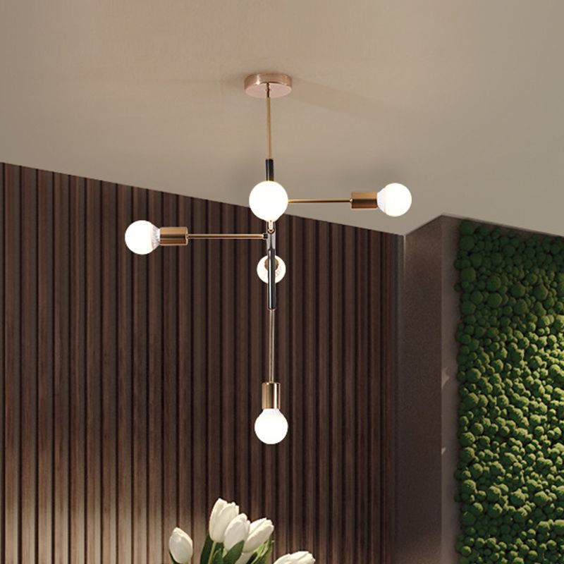Metal Linear Chandelier Lighting Minimalist 5 Lights Brass Hanging Lamp Fixture for Living Room