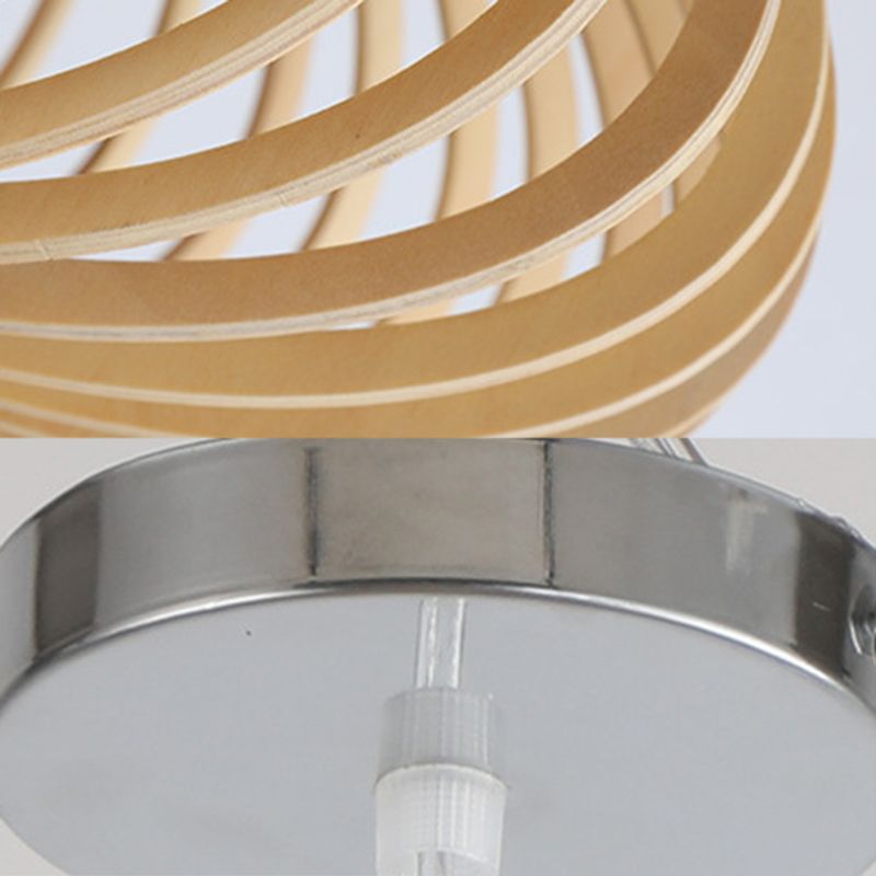 1 Leichte Anhängerlampe mit Holzrahmen Moderne Federleuchten für Esszimmer