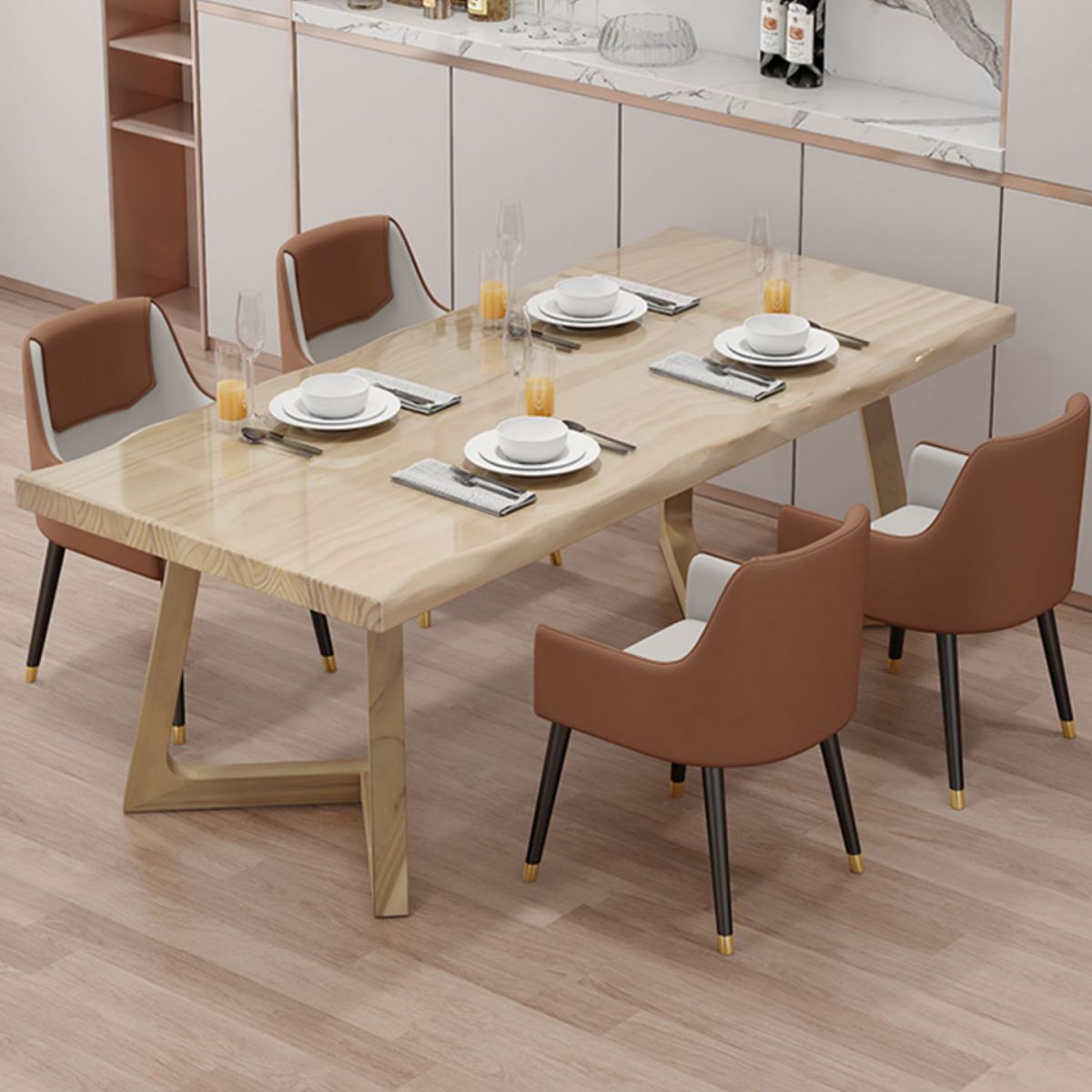 Modern 1/5/6 Pieces Dining Set Rectangle Pine Wood Dining Table for Dining Room