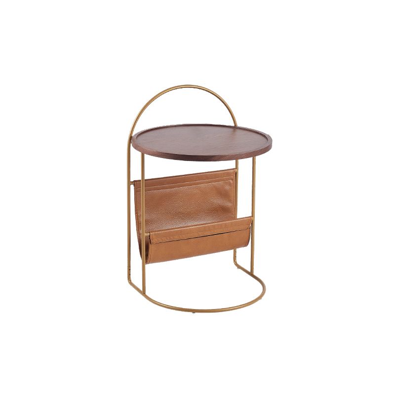 Contemporary Corner Table Round Wood Side Table with Storage