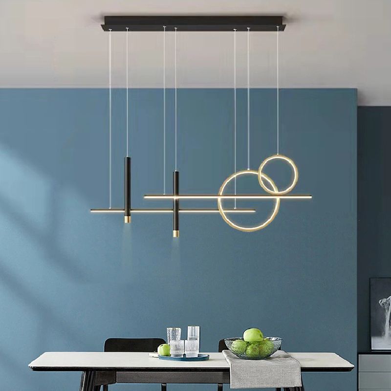 6-Light Contemporary Black/Golden Island Lighting LED Ceiling Light for Kitchen
