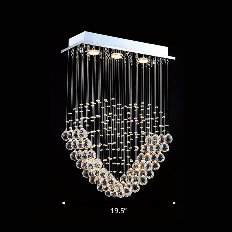 Loving Heart Shape Crystal Orb Flush Lighting Modernism LED Restaurant Flush Mount Lamp in Chrome