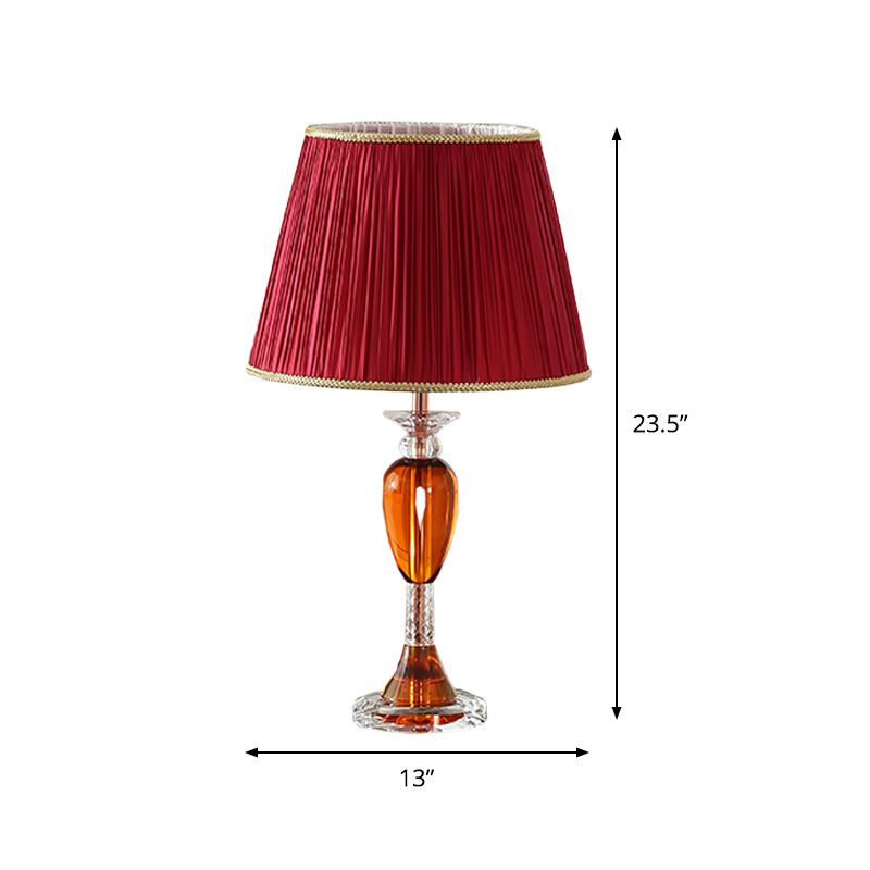Table de nuit de base de l'urne rouge Éclairage moderniste 1 tête lampe de lecture en cristal clair avec une teinte en tissu cône