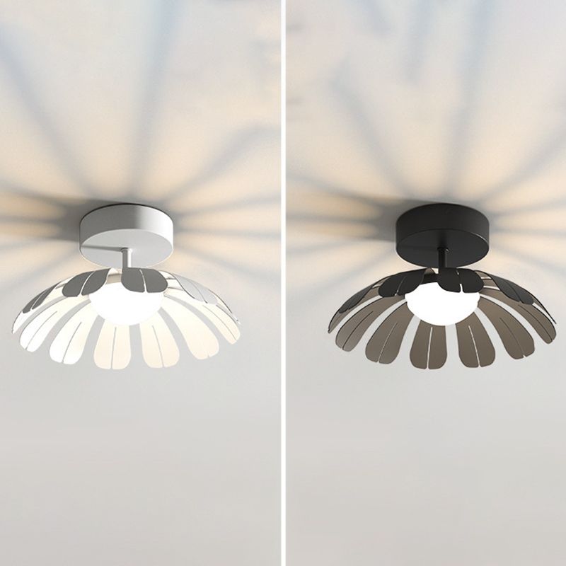 Metal and Acrylic Semi Flush in Black / White Flower Shape LED Ceiling Semi Flush