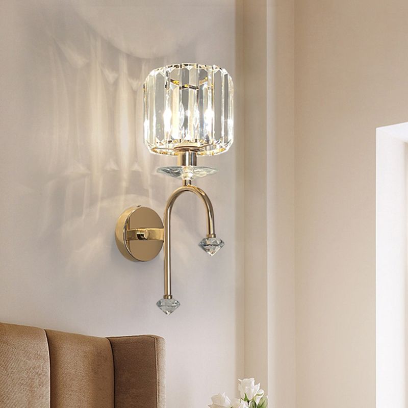 Geometric Shape Crystal Wall Sconces Modern 1 Light Wall Mount Light Fixture in Gold