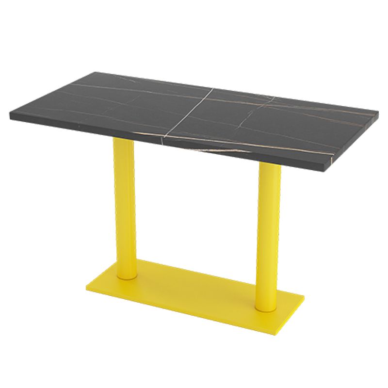 Industrial Style Dining Table Black Sintered Stone Table with Yellow Metal Base