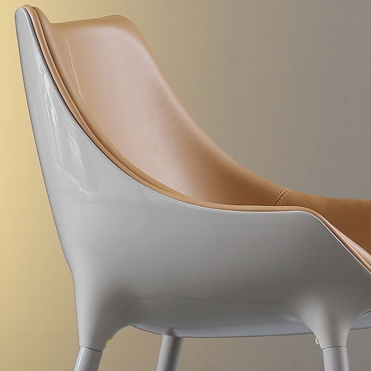 Minimalist Style Leather Dining Arm Chairs Solid Back Upholstered Chairs (Set of 2)