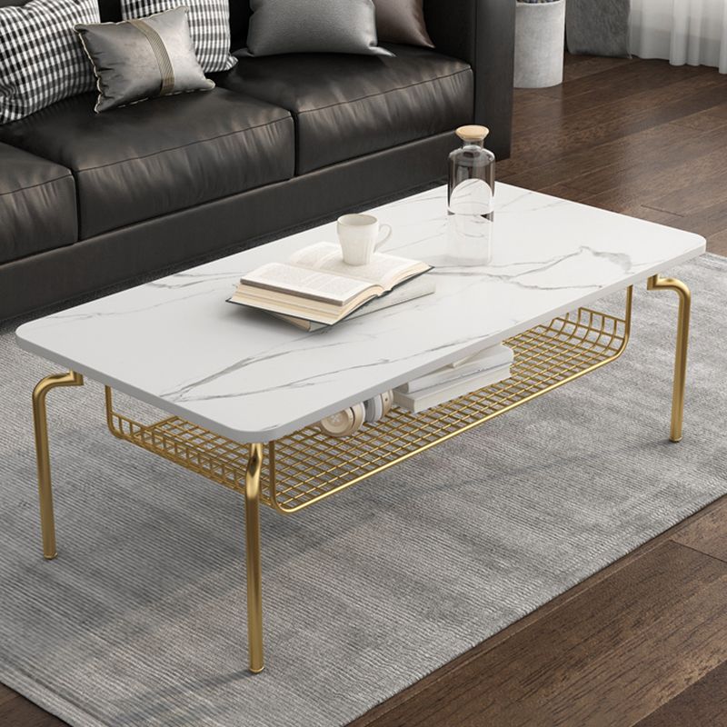 Glam Coffee Table with Slate Rectangle Top and 4 Legs Bunching Tables