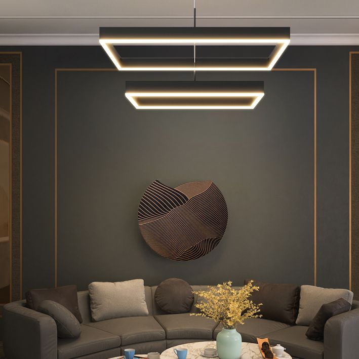 Aluminum Hanging Pendant Lights 2-Tiered Modern Black Hanging Lamps for Living Room