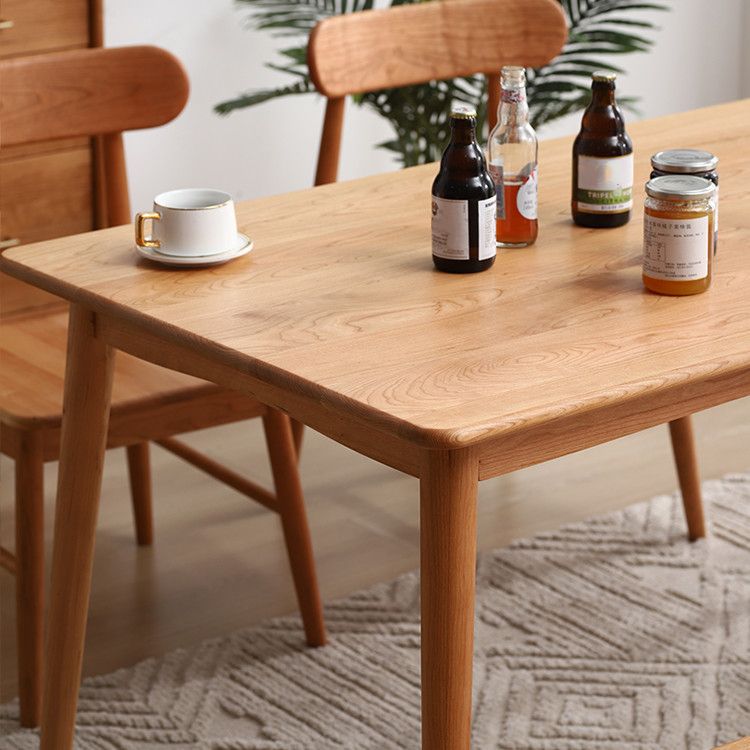 Solid Wood Modern Dining Table Brown Rectangle Table with 4 Legs for Home Use