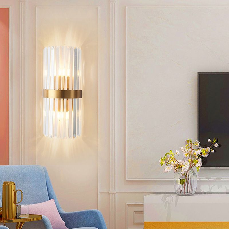 Luz de columna Luz de columna Modern Style Crystal 2 luces de pared Iluminación en oro y negro