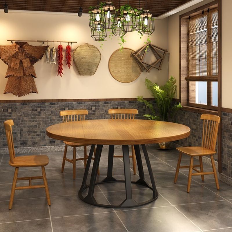 Round Dining Table Set with Wooden Chairs 1/2/5/11 Pcs Modern Solid Wood Dining Set