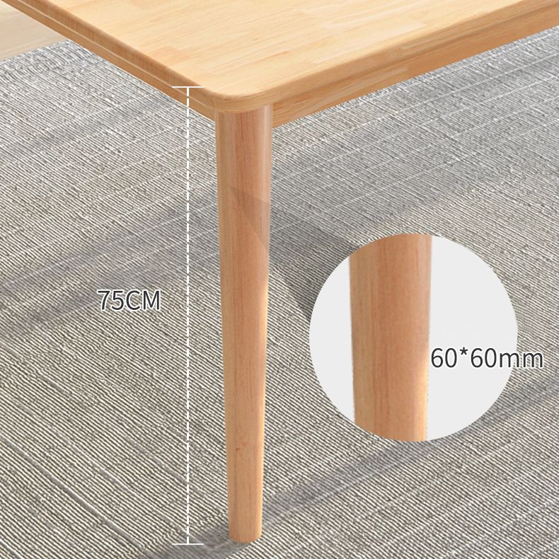 Modern Natural Rectangular Rubberwood Dining Table with 4 Legs