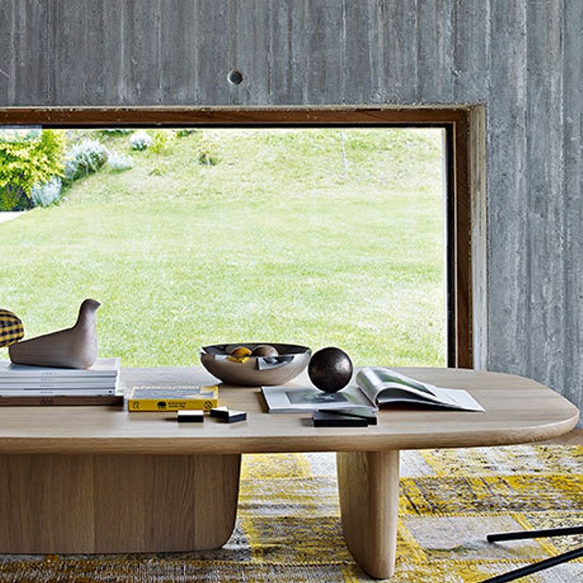 Scandinavian Solid Wood Coffee Table 12.4" H Rectangular Cocktail Table with 2 Legs