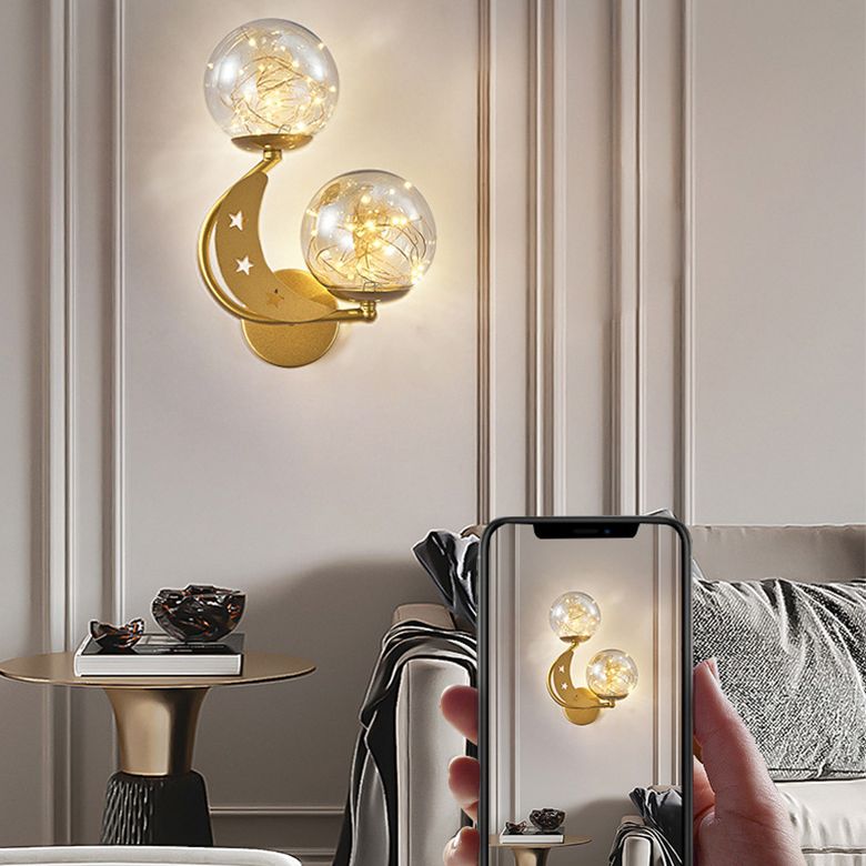 Modern Creative LED Wall Sconce Wrought Iron Globe Wall Lamp with Clear Glass Shade