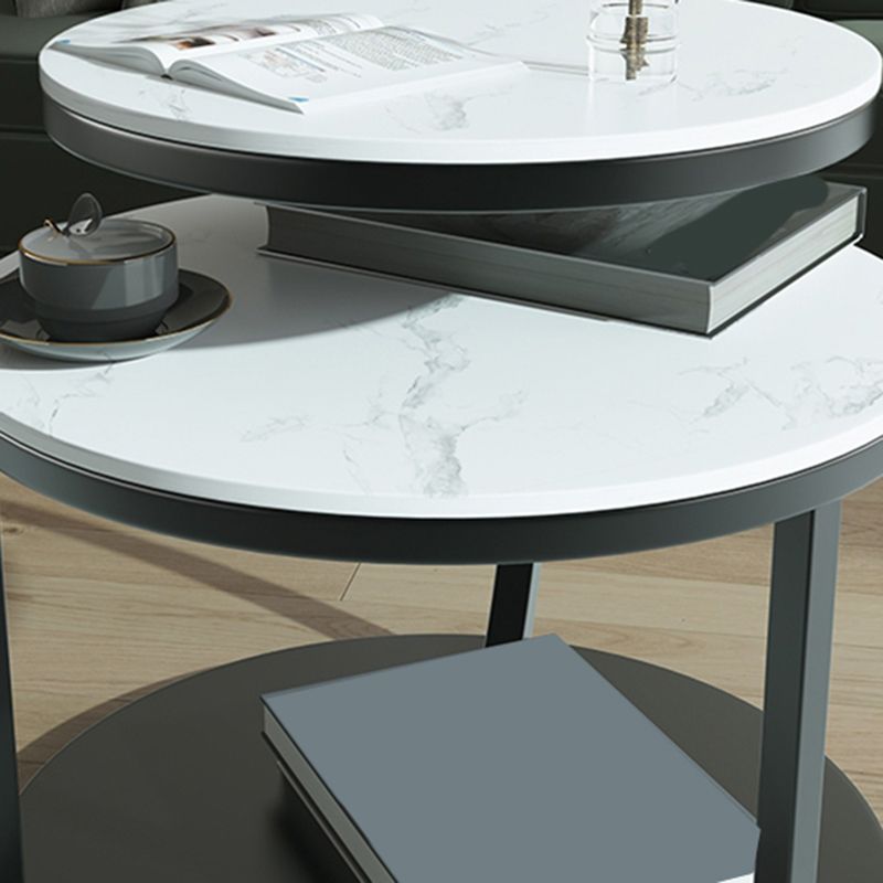 Glam Slate Coffee Table No Distressing Round Cocktail Table for Bedroom