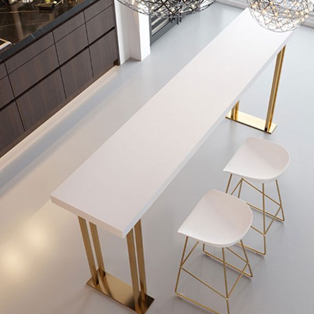 Glam Pub Table with Gold Metal Sled Rectangle Solid Wood Top Bar Table