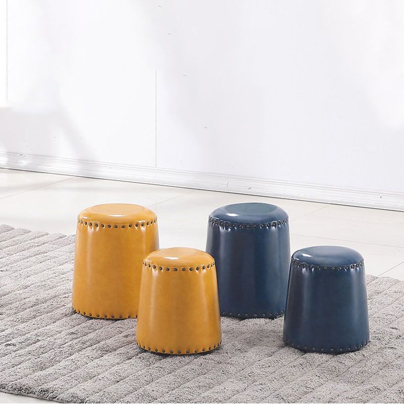 Leather Yellow Pouf Modern Stain Resistant Round Indoor Pouf